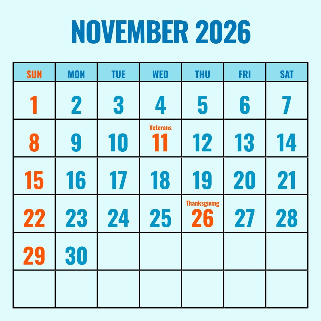 Editable Free November Calendar 2026 Printable Planning PDF Download