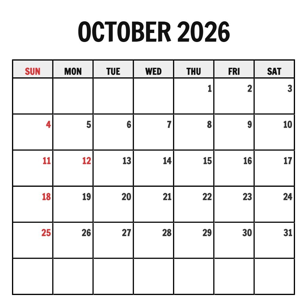 Free Free October 2026 Calendar Schedule PDF Free Free October 2026 Calendar Schedule PDF