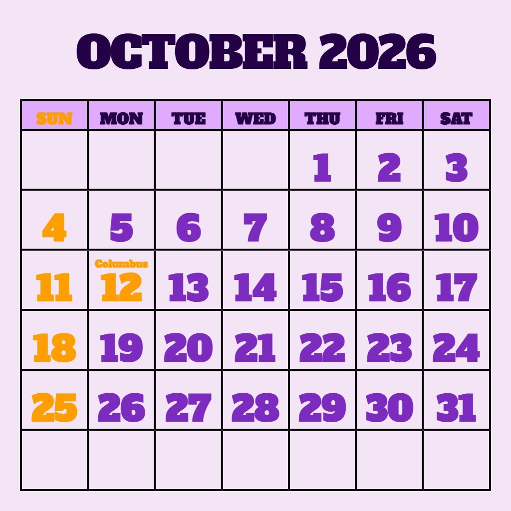 Free Free October 2026 Calendar Schedule Printable Free Free October 2026 Calendar Schedule Printable