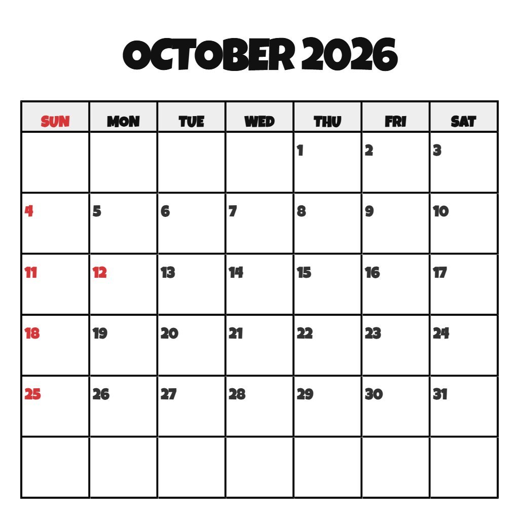 Free Free October 2026 Printable Calendar Schedule PDF Download