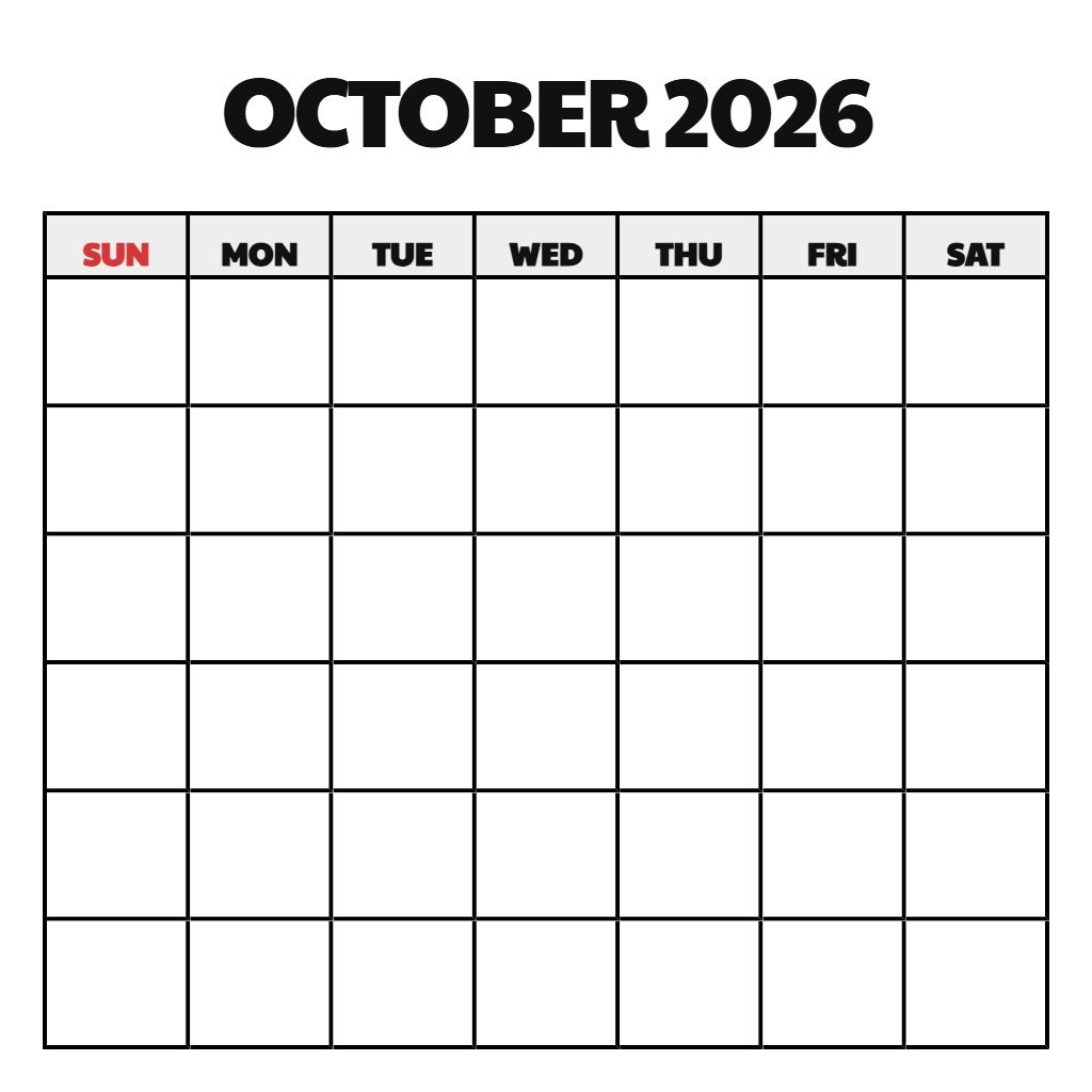 Free October 2026 Printable Calendar Blank PDF Download