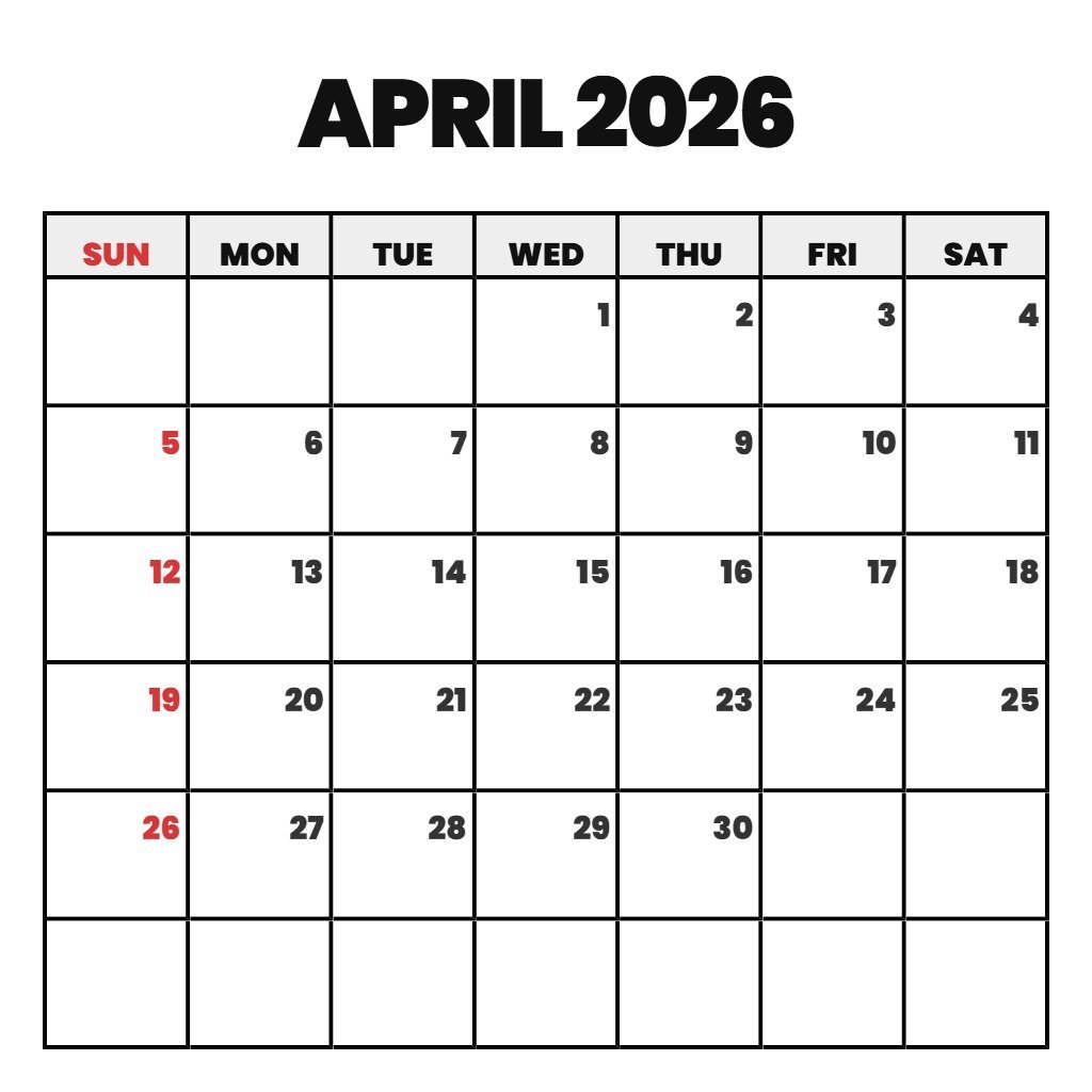 Custom Free Printable April 2026 Calendar Notes PDF Download