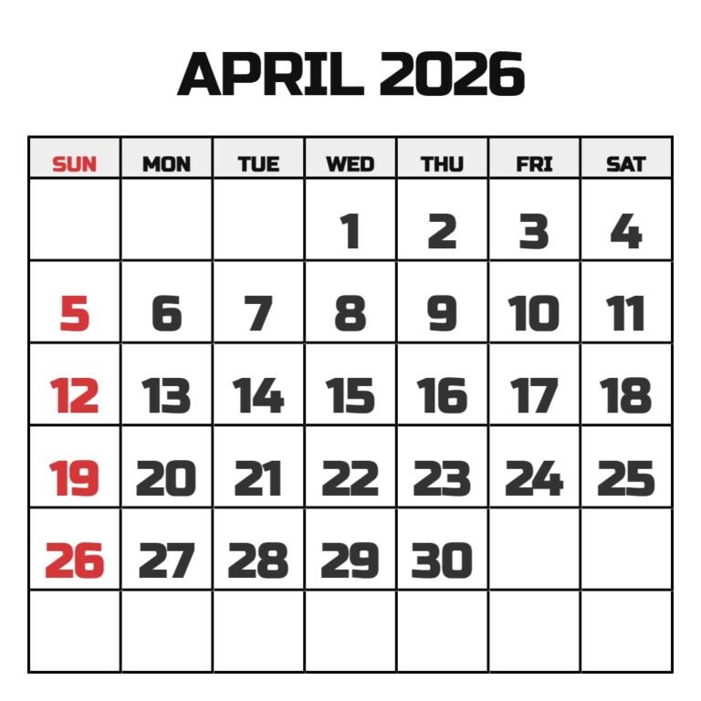 Free Printable April 2026 Calendar PDF Download