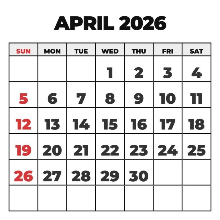 Free Printable April 2026 Calendar With Holidays PDF Download