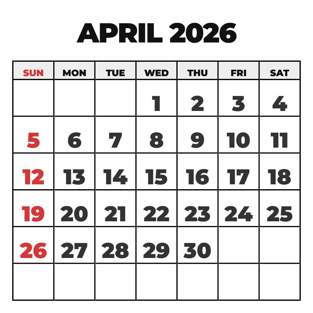 Free Printable April 2026 Calendar With Holidays PDF Download