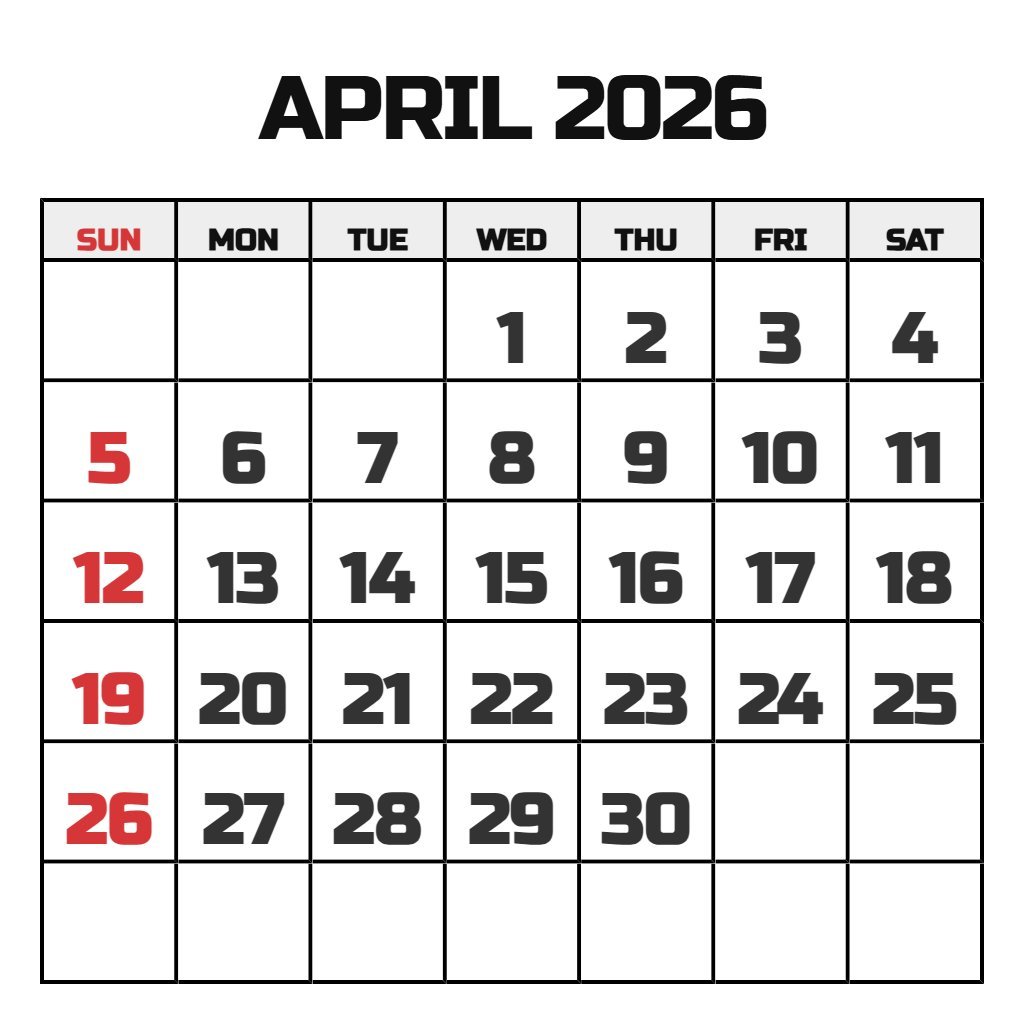 Free Printable April 2026 Calendar PDF Download