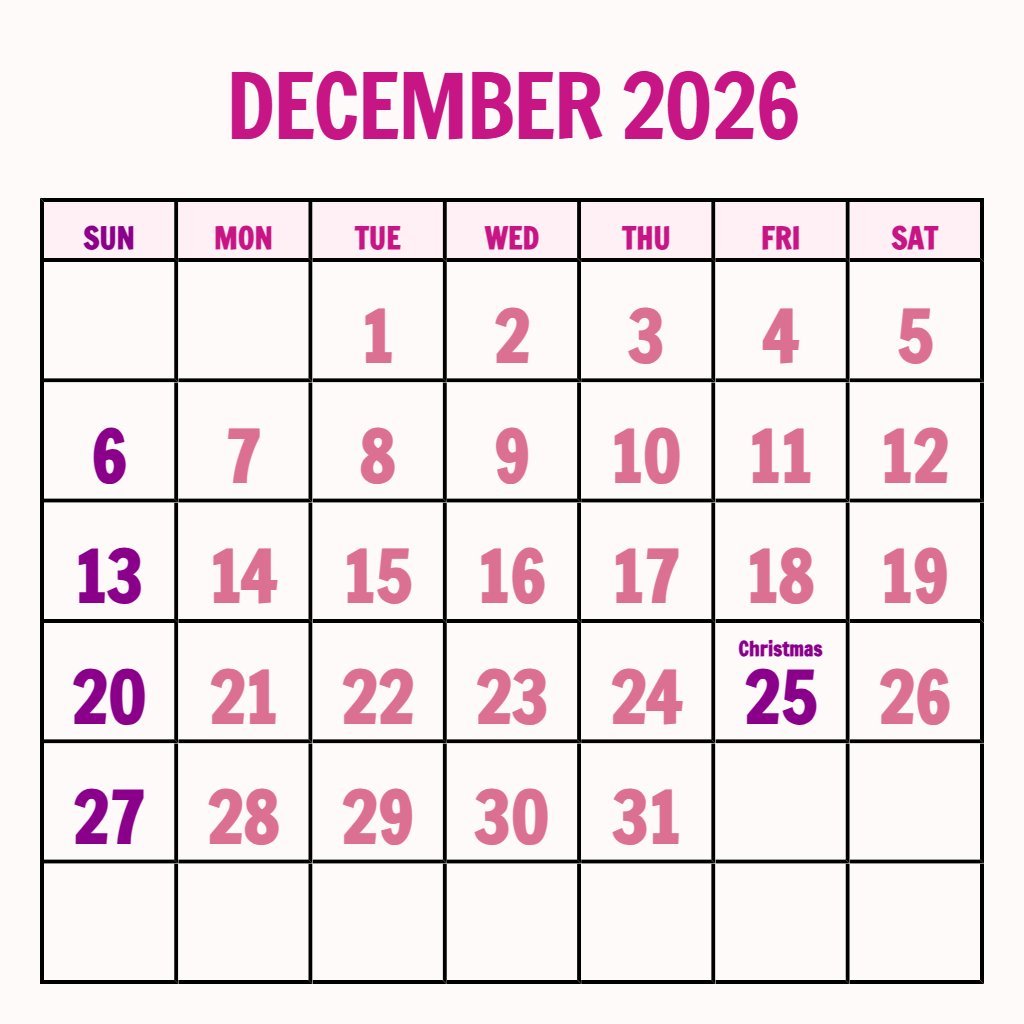 Free Free Printable Calendar 2026 December Notes PDF Download