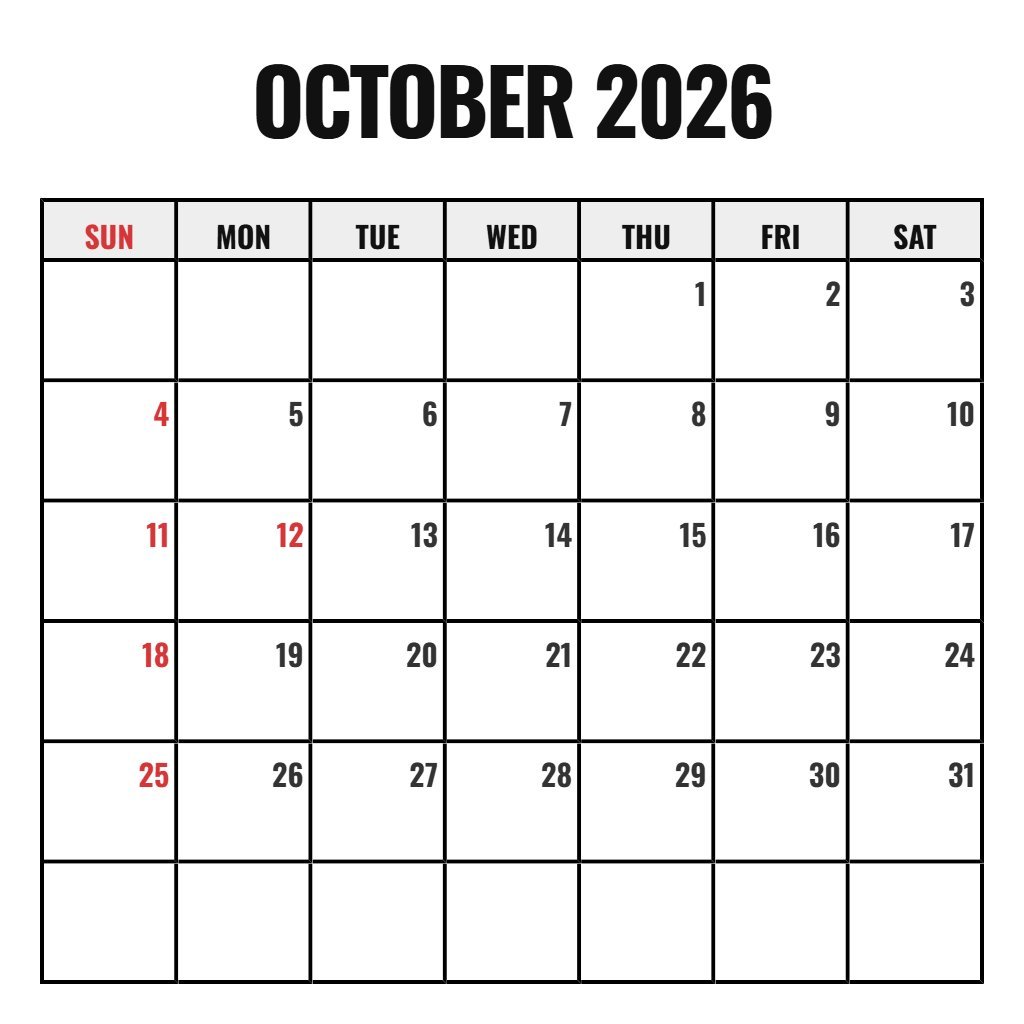 Editable Free Printable Calendar 2026 October Notes PDF Download