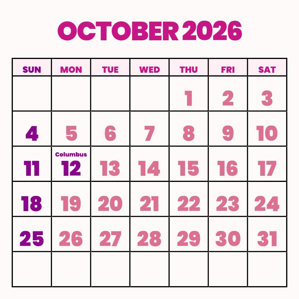 Editable Free Printable Calendar 2026 October Notes PDF Download
