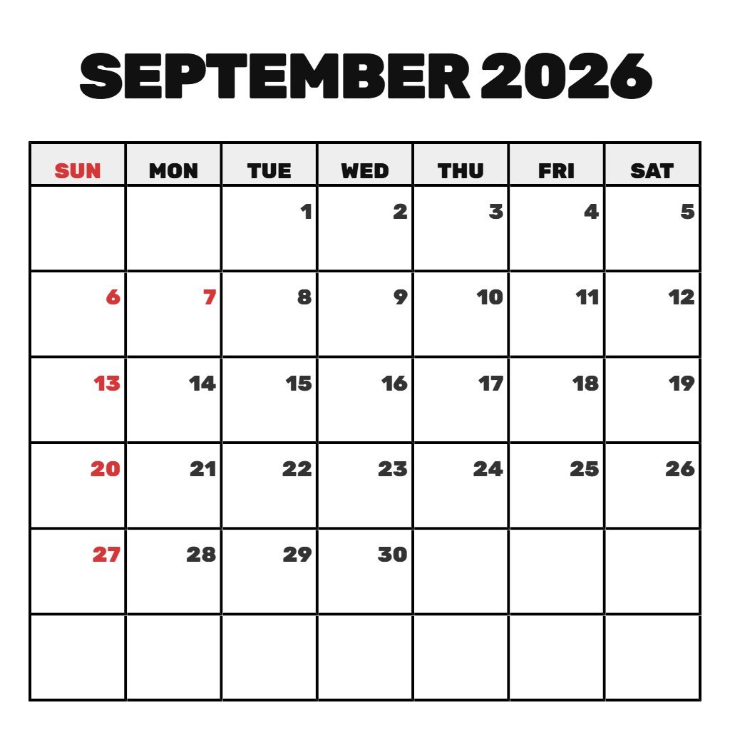 Cute Free Printable Calendar 2026 September Planning PDF Download