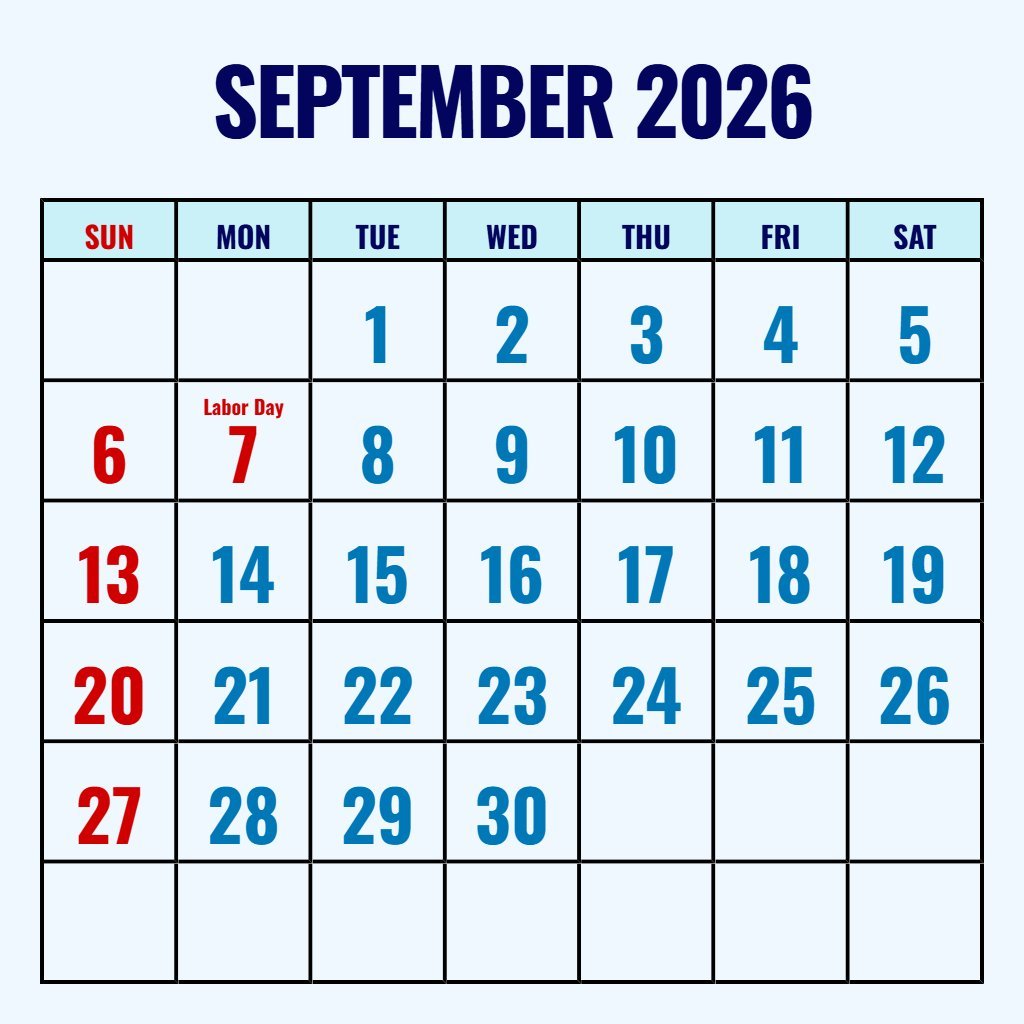 Custom Free Printable Calendar 2026 September Notes PDF Download