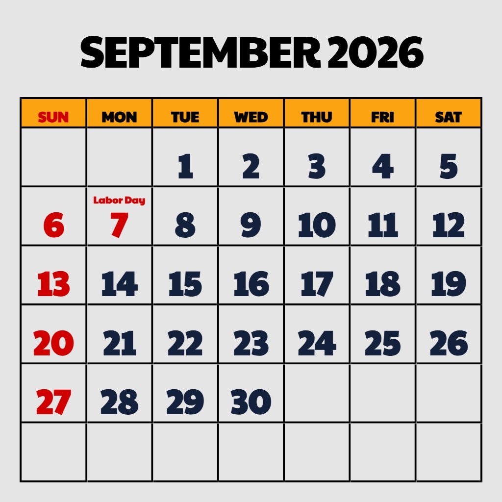 Cute Free Printable Calendar 2026 September Notes PDF Download