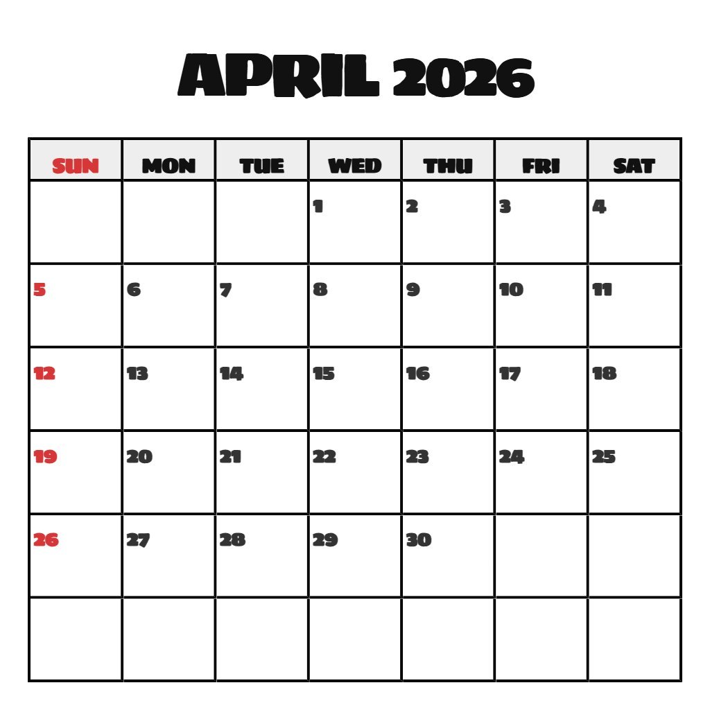 Custom Free Printable Calendar April 2026 Notes PDF Download