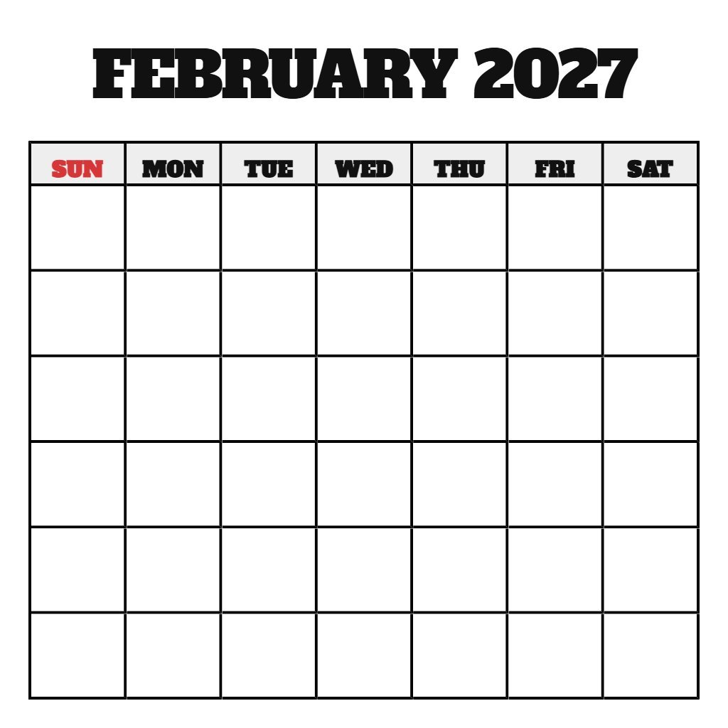 Free Printable Calendar February 2027 Blank PDF Download