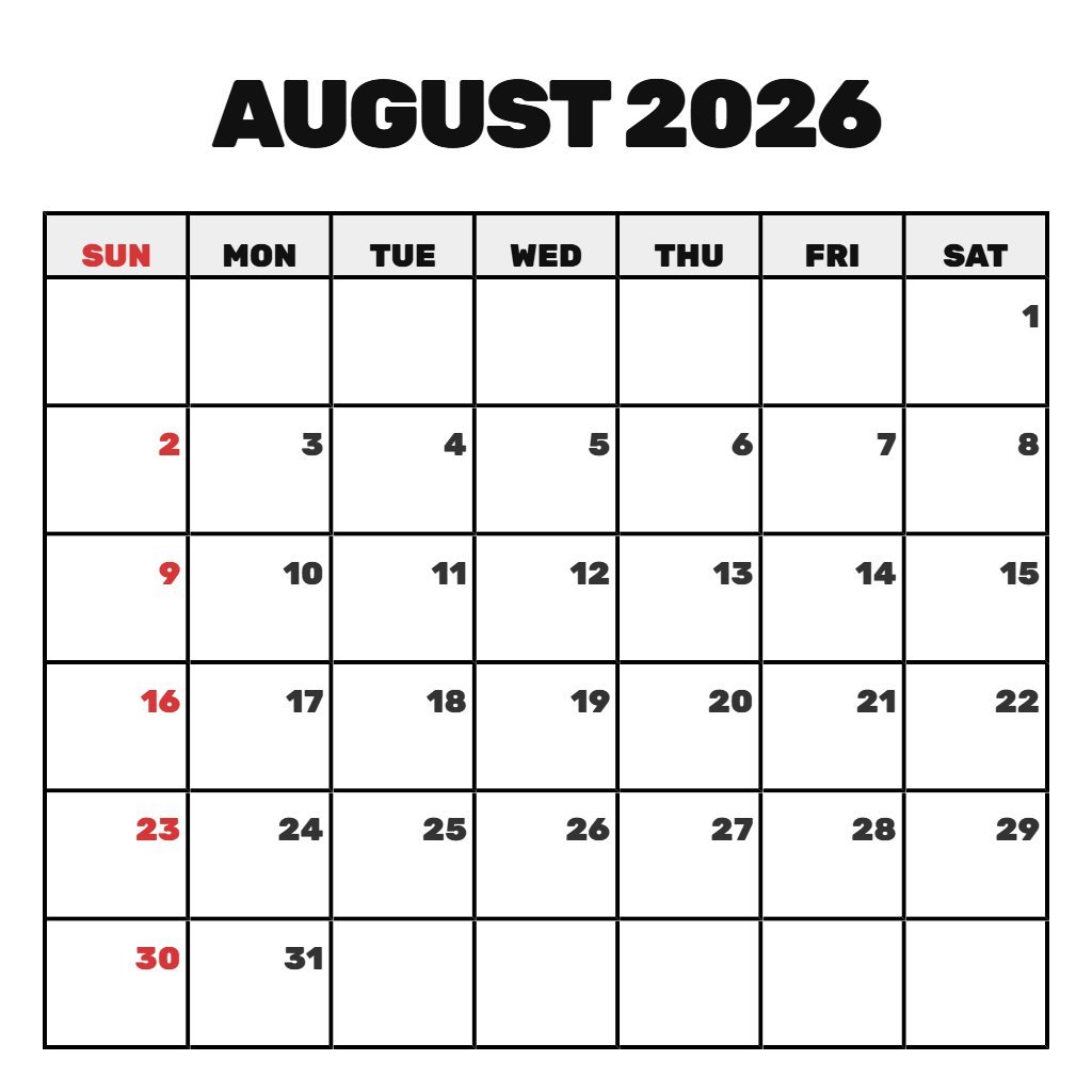 Free Free Printable Calendar For August 2026 Notes PDF Download Free Free Printable Calendar For August 2026 Notes PDF Download