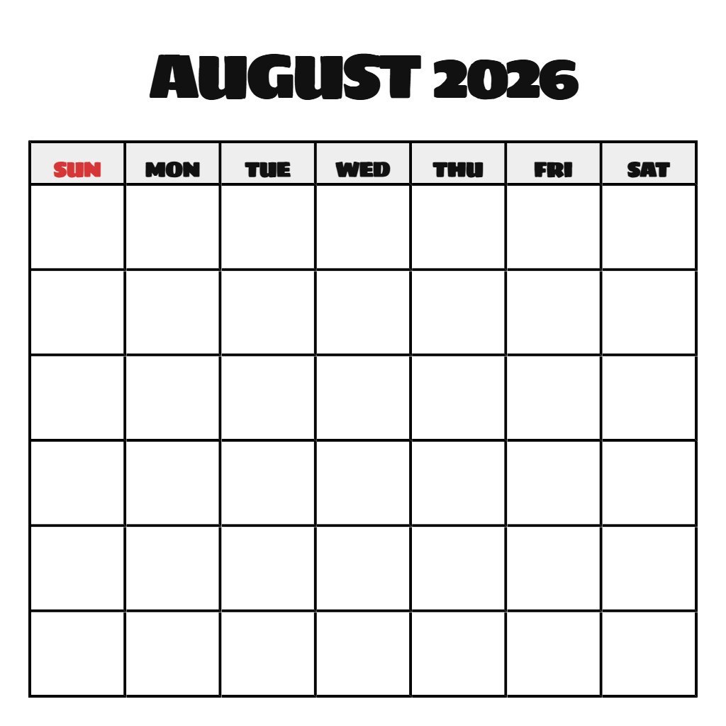 Free Printable Calendar For August 2026 Blank PDF Download Free Printable Calendar For August 2026 Blank PDF Download