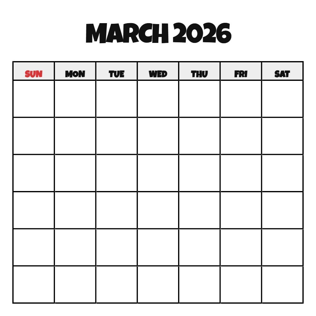 Free Printable Calendar For March 2026 Blank PDF Download
