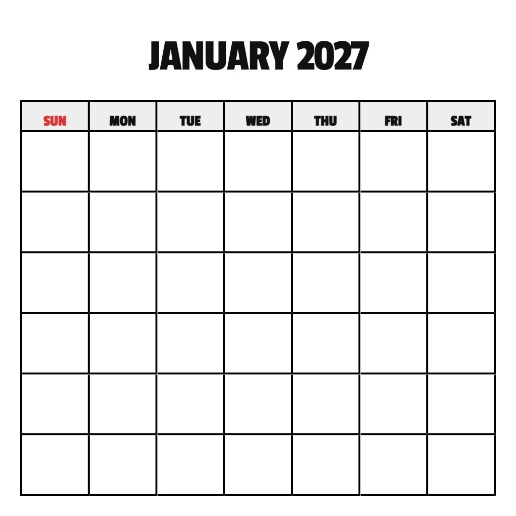 Free Printable Calendar January 2027 Blank PDF Download