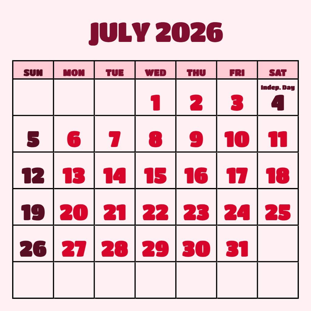 Cute Free Printable Calendar July 2026 June 2026 Notes PDF Download Cute Free Printable Calendar July 2026 June 2026 Notes PDF Download