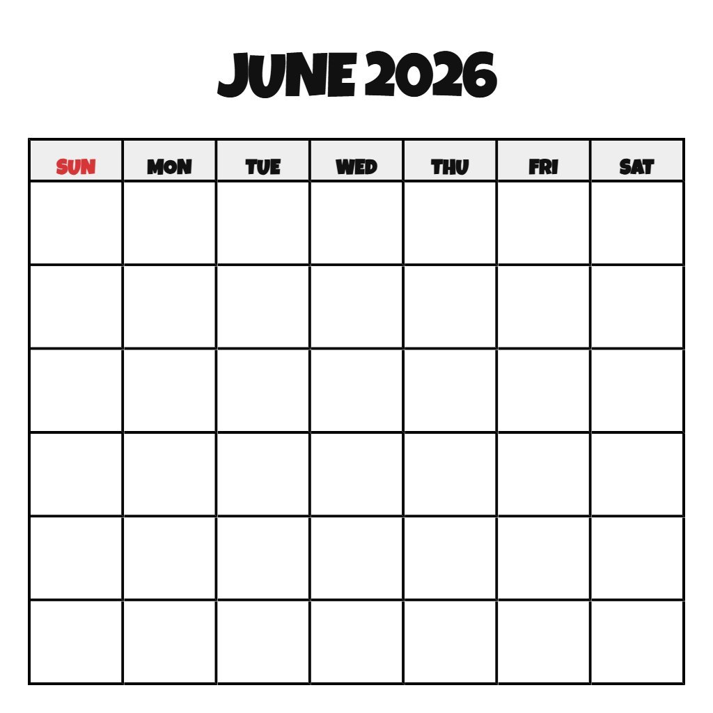 Free Printable Calendar June 2026 Blank PDF Download Free Printable Calendar June 2026 Blank PDF Download