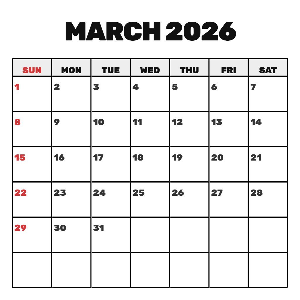 Free Free Printable Calendar March 2026 Wallpaper PDF Download