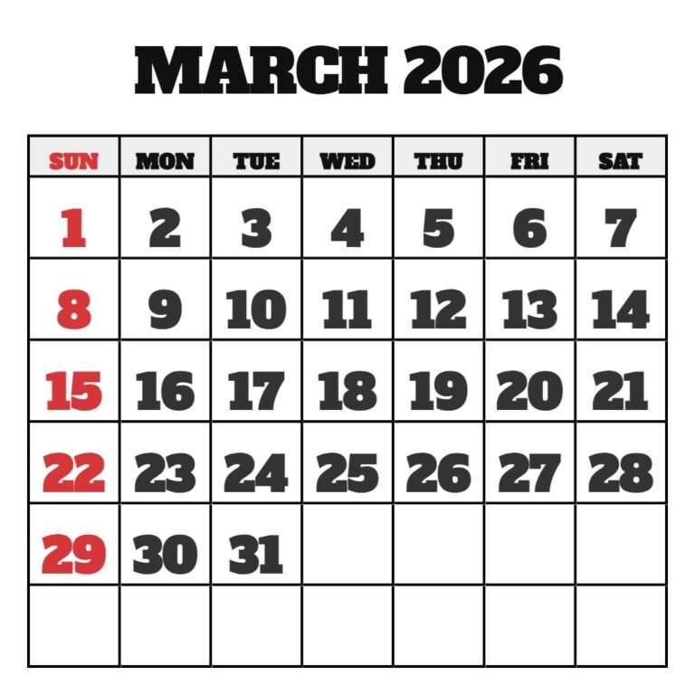 Free Printable Calendar March 2026 PDF Download