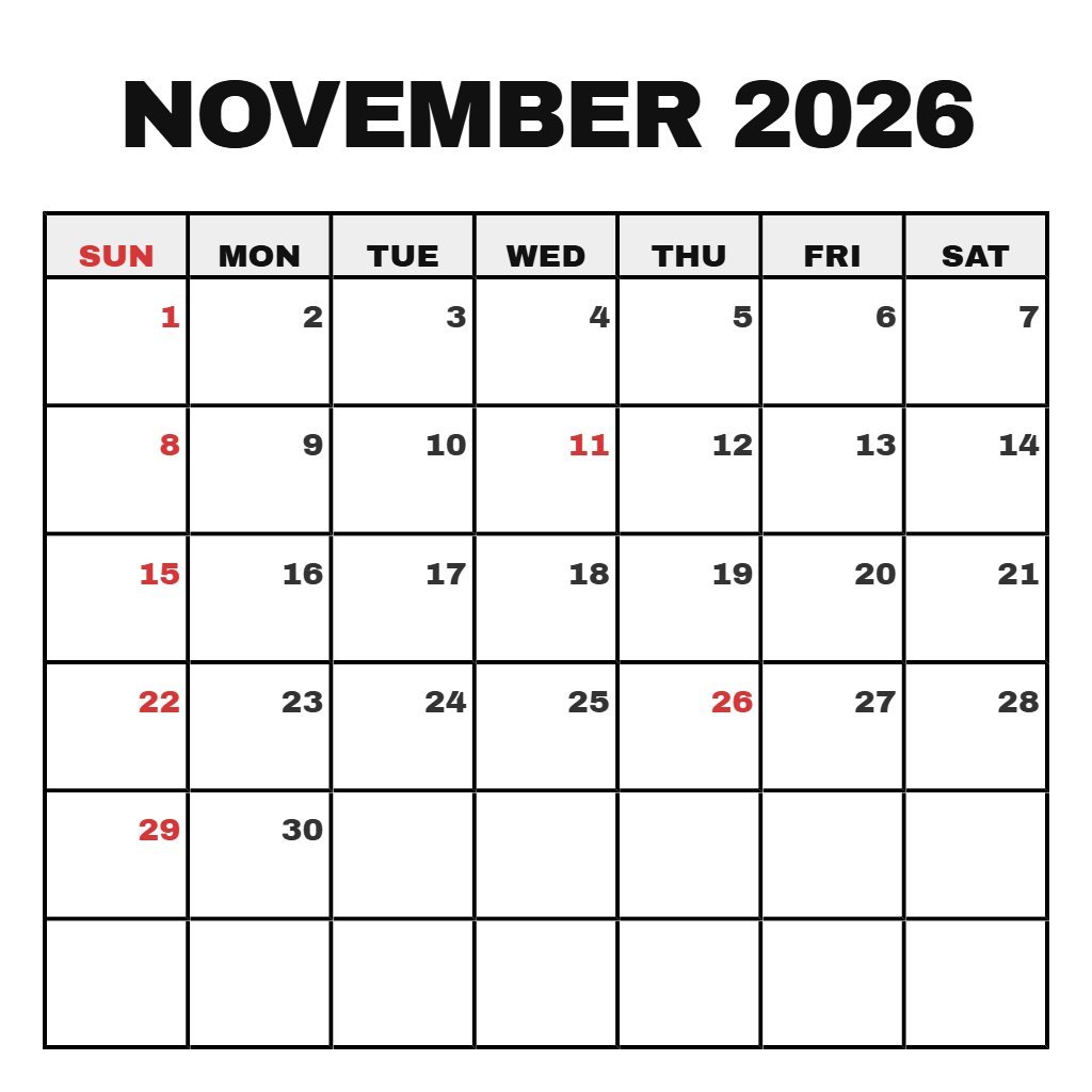 Free Free Printable Calendar November 2026 Wallpaper PDF Download