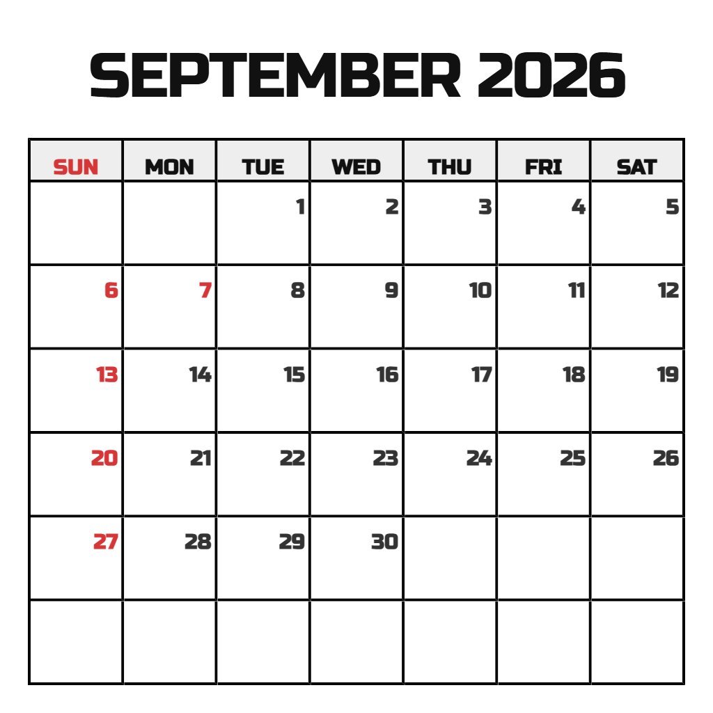 Editable Free Printable Calendar September 2026 Notes PDF Download