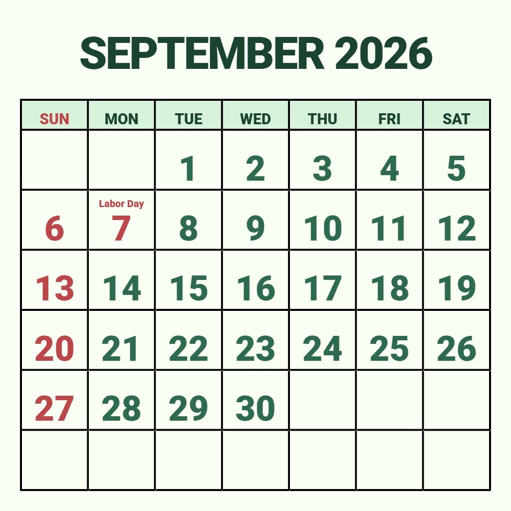 Custom Free Printable Calendar September 2026 Notes PDF Download