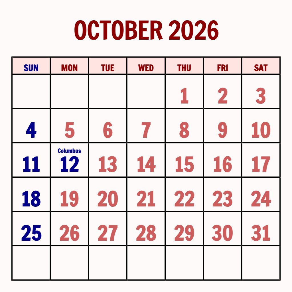 Free Free Printable Calendar Templates October 2026 Calendar Wallpaper PDF Download