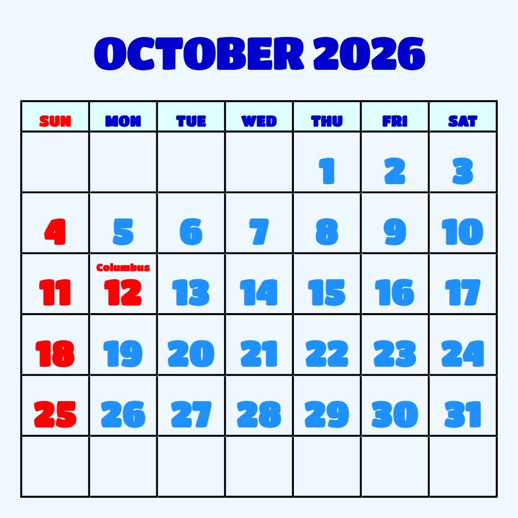 Cute Free Printable Calendar Templates October 2026 Calendar Notes PDF Download