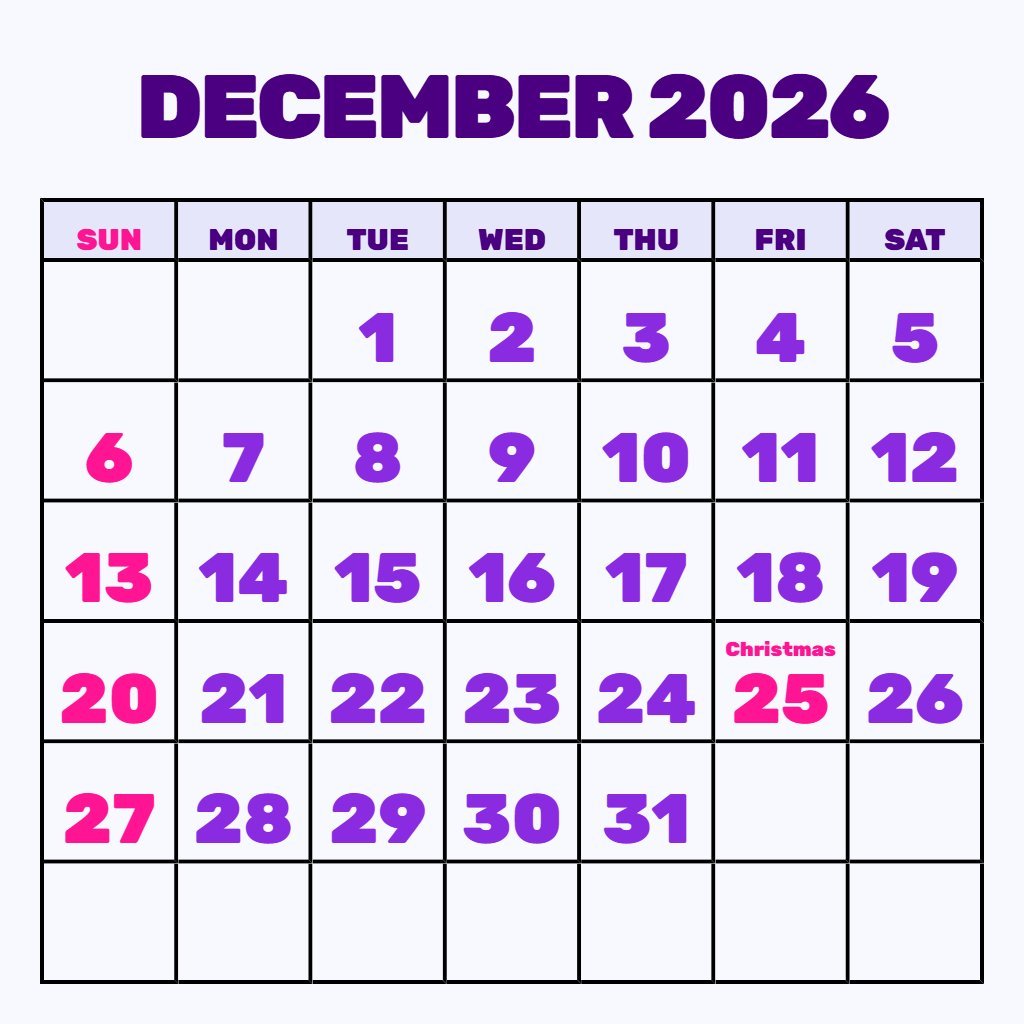 Free Free Printable December 2026 Calendar Planning PDF Download
