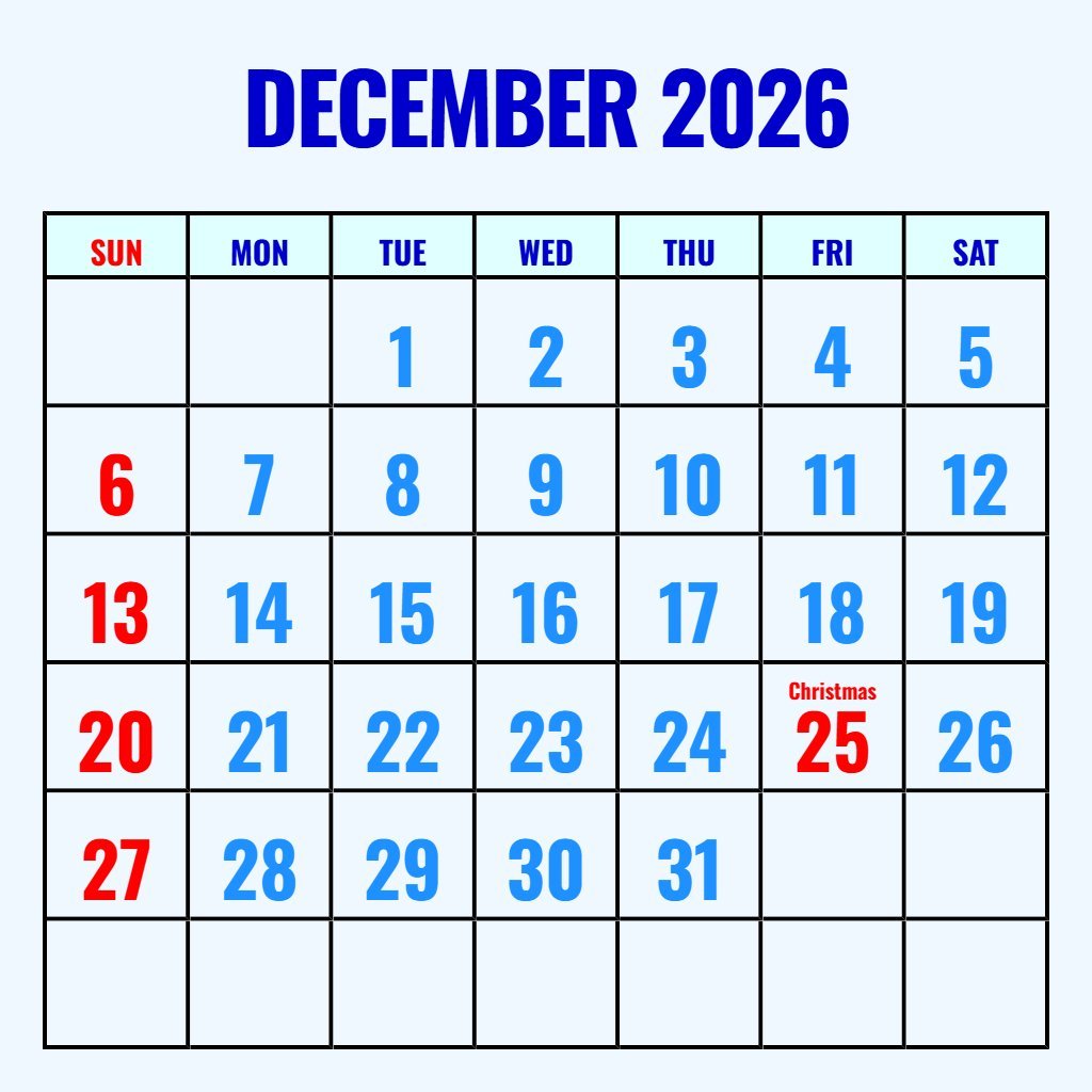 Editable Free Printable December 2026 Calendar With Holidays Notes PDF Download