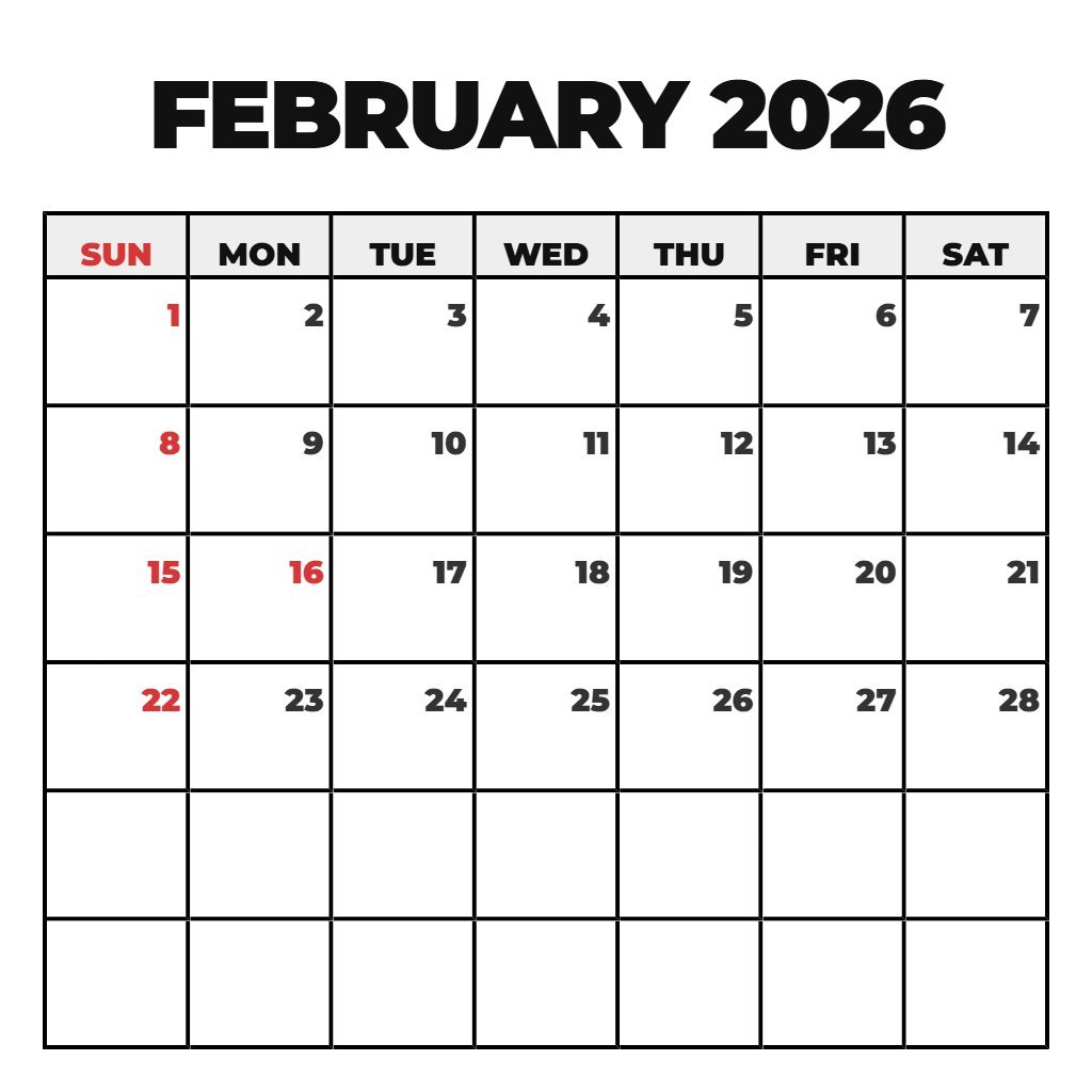 Free Free Printable Feb 2026 Calendar Notes PDF Download Free Free Printable Feb 2026 Calendar Notes PDF Download