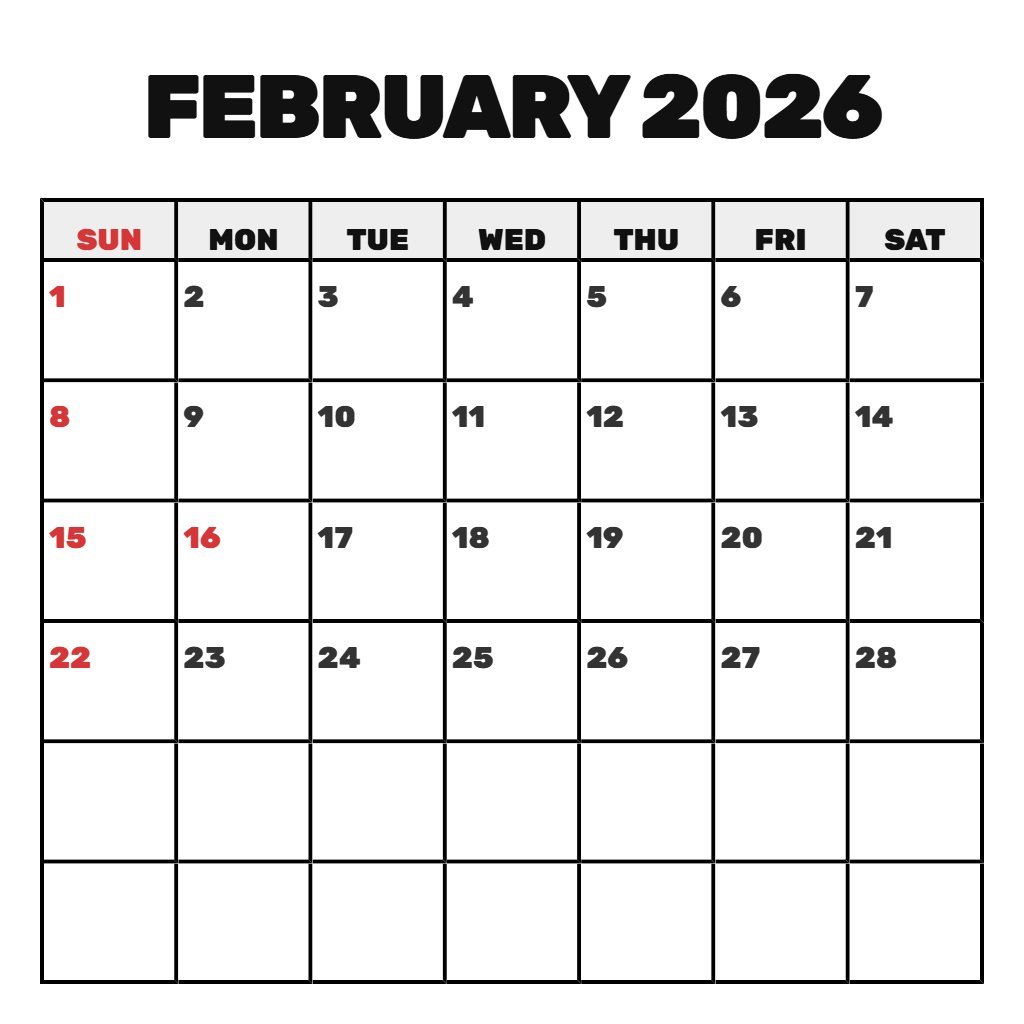 Free Free Printable Feb 2026 Calendar Notes PDF Download Free Free Printable Feb 2026 Calendar Notes PDF Download