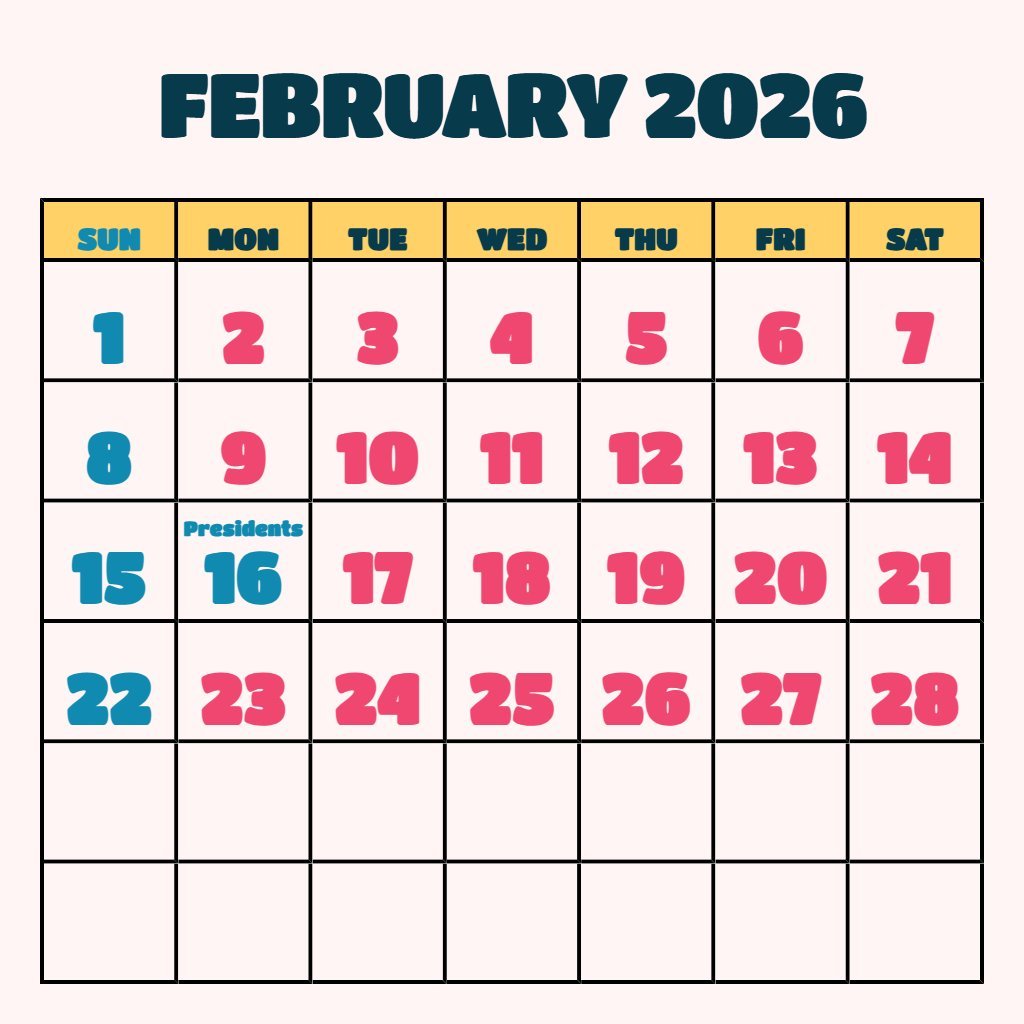 Custom Free Printable Feb 2026 Calendar Wallpaper PDF Download Custom Free Printable Feb 2026 Calendar Wallpaper PDF Download
