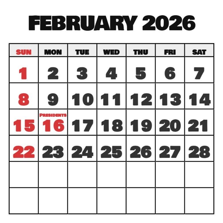 Free Printable Feb 2026 Calendar PDF Download