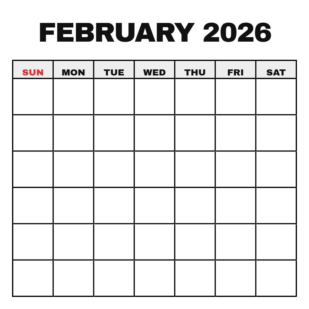 Free Printable Feb 2026 Calendar Blank PDF Download Free Printable Feb 2026 Calendar Blank PDF Download
