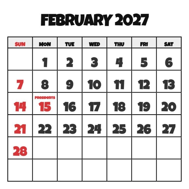 Free Printable Feb 2027 Calendar PDF Download