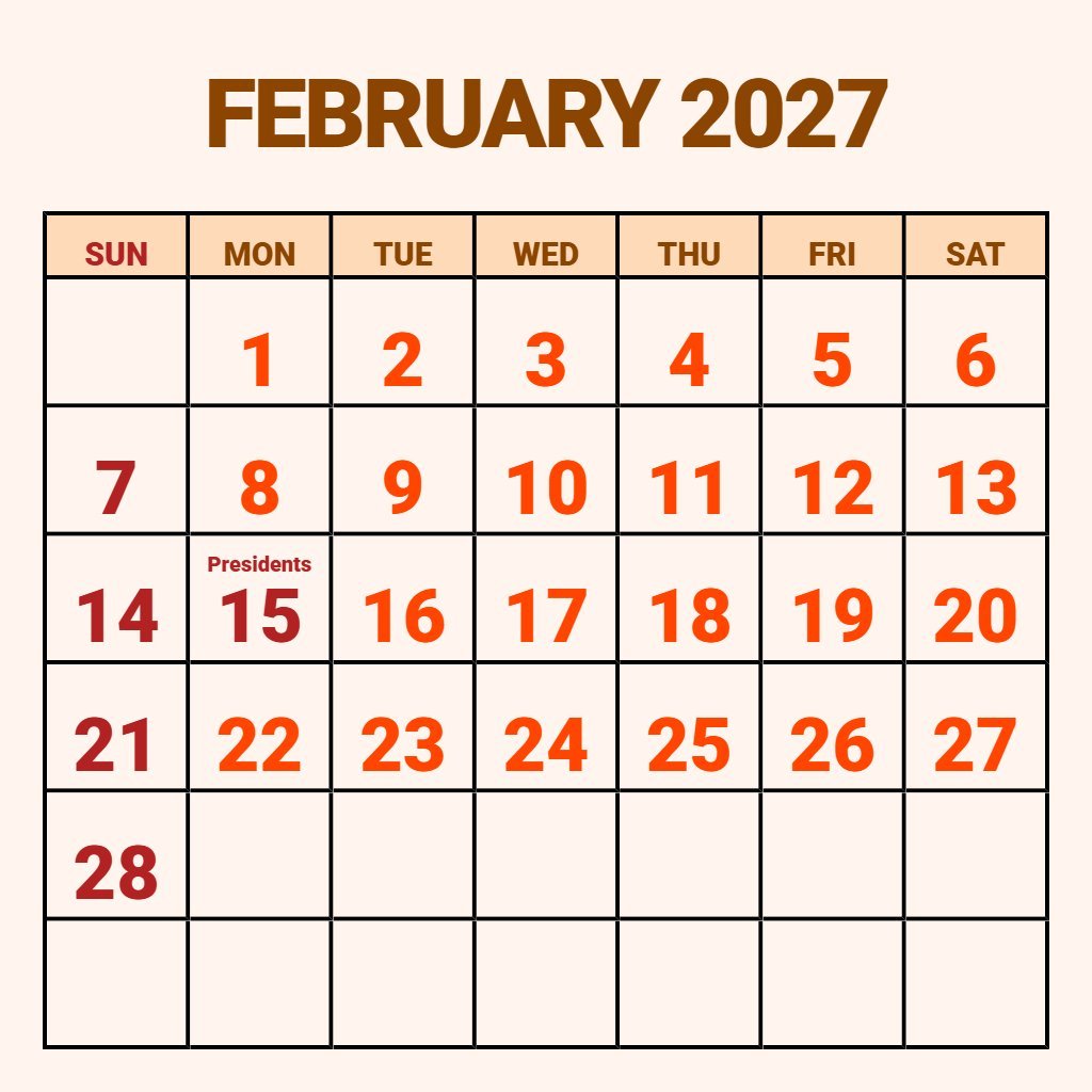 Editable Free Printable February 2027 Calendar Notes PDF Download