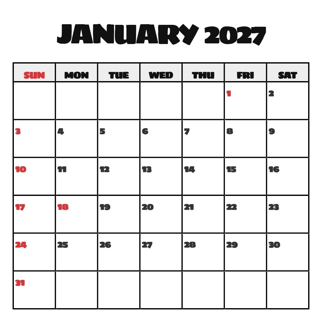 Free Free Printable January 2027 Calendar Wallpaper PDF Download