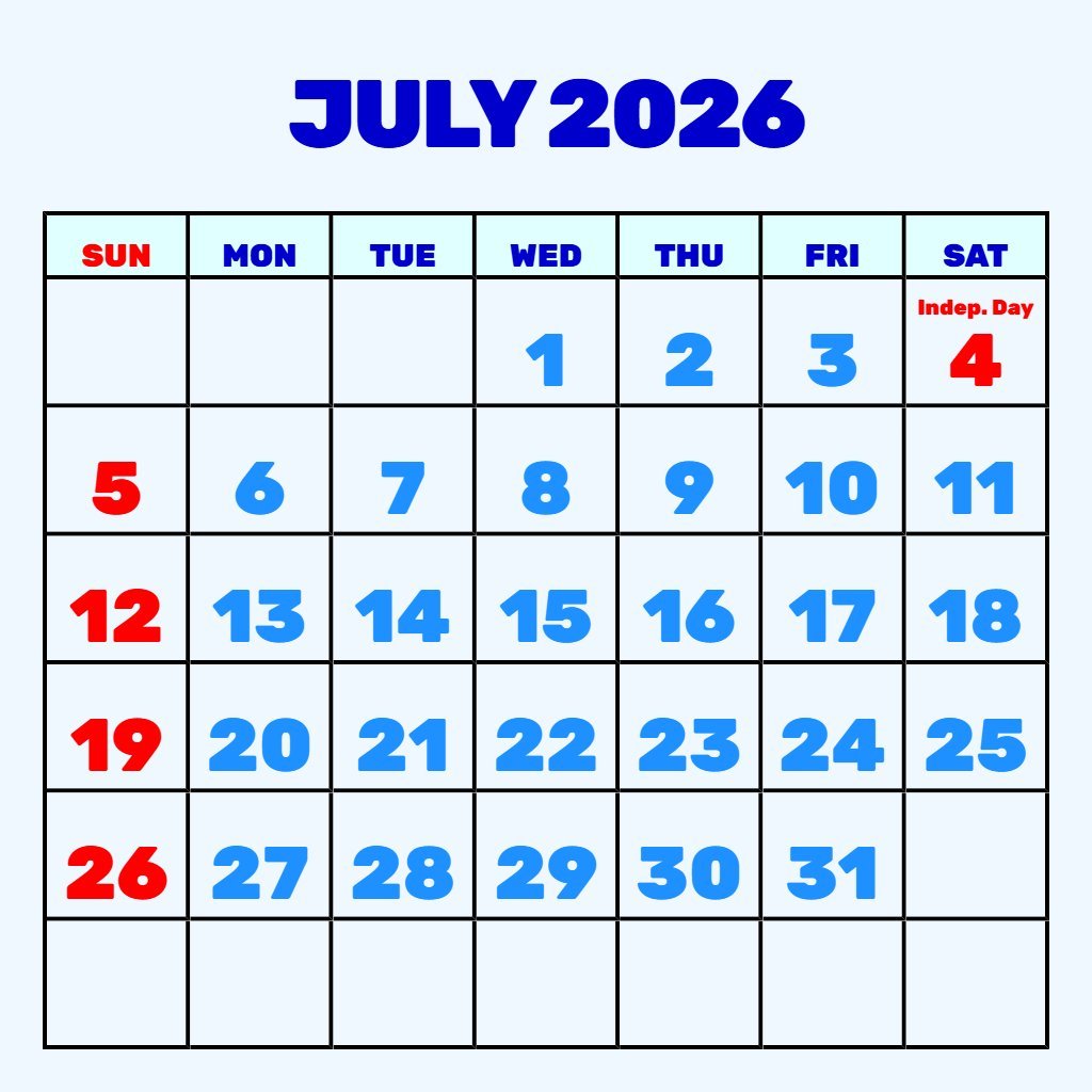 Editable Free Printable July 2026 Calendar Planning PDF Download Editable Free Printable July 2026 Calendar Planning PDF Download