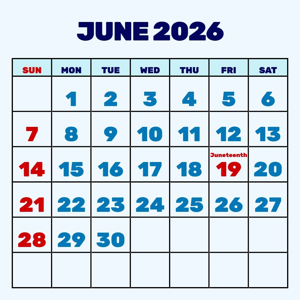 Free Free Printable June 2026 Calendar Planning PDF Download