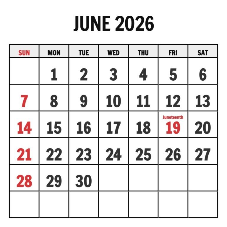 Free Printable June 2026 Calendar PDF Download