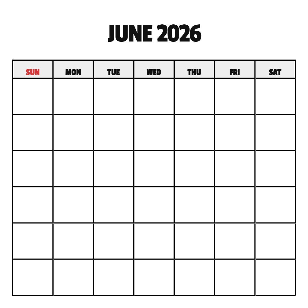 Free Printable June 2026 Calendar Blank PDF Download