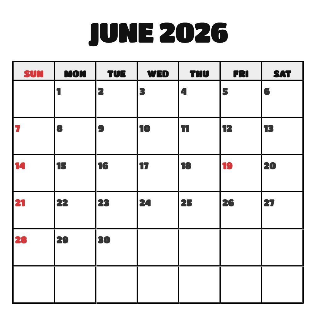 Cute Free Printable June 2026 Calendar With Holidays Notes PDF Download