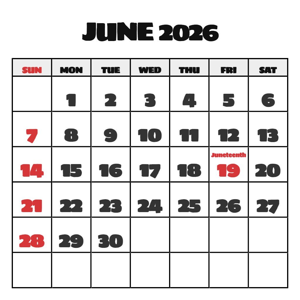 Free Printable June 2026 Calendar With Holidays PDF Download