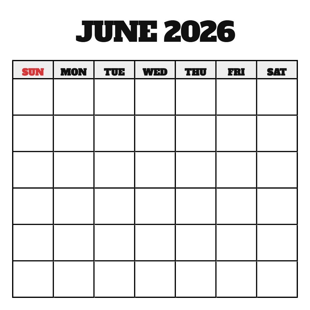 Free Printable June Calendar 2026 Blank PDF Download