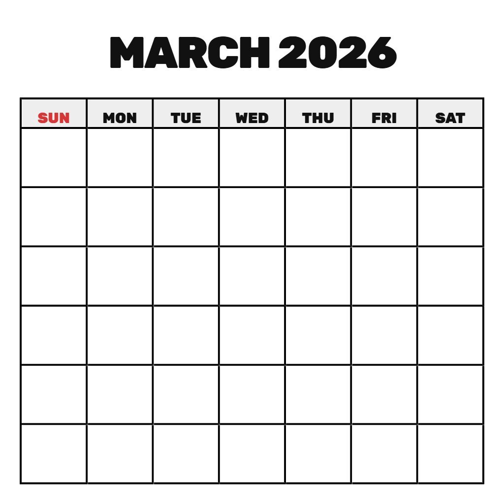Free Printable March 2026 Calendar Blank PDF Download Free Printable March 2026 Calendar Blank PDF Download
