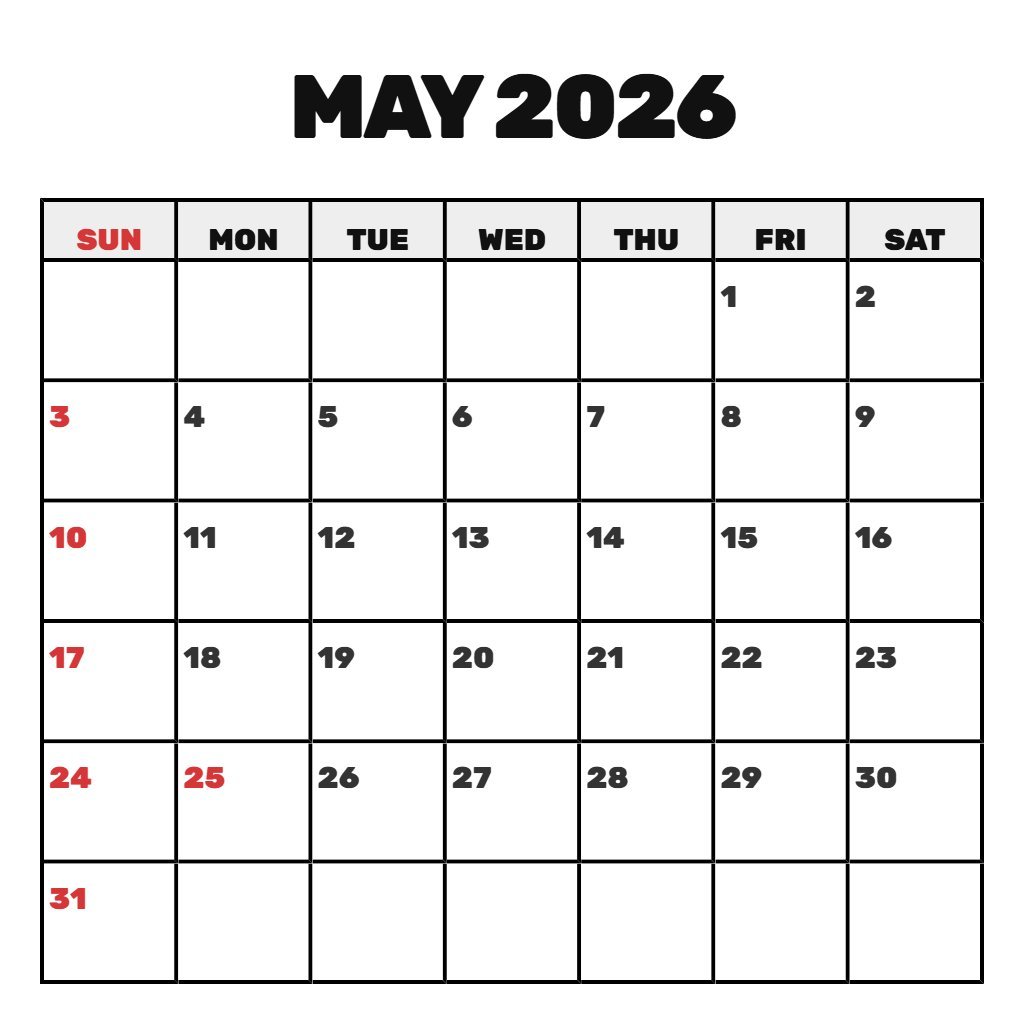 Editable Free Printable May 2026 Calendar Schedule PDF Download